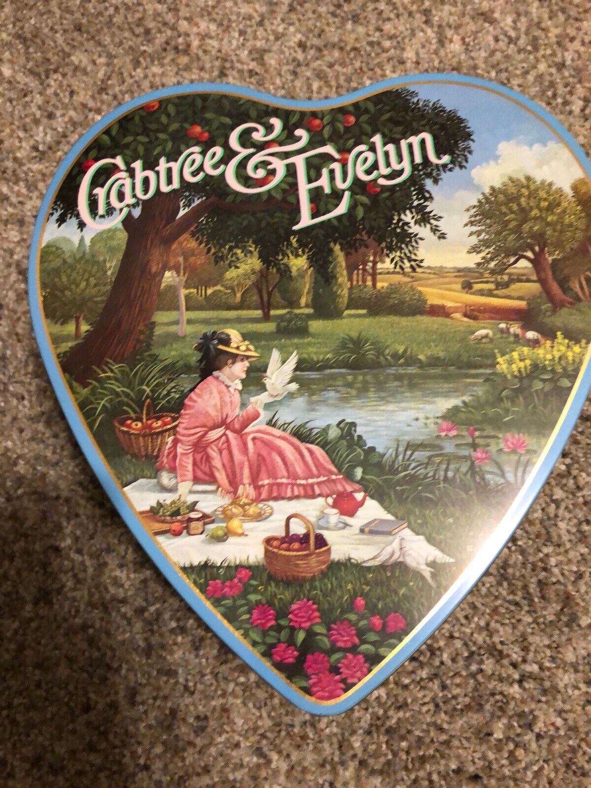 Vintage Crabtree & Evelyn Heart Shaped Collectable Design Tin Victorian Picnic