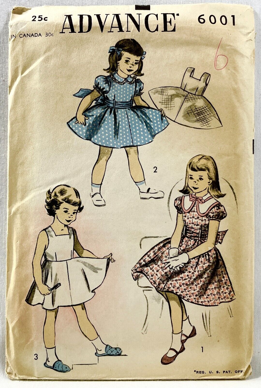 1950s Advance Sewing Pattern 6001 Girls Dresses & Slips 2 Styles Size 6 13774