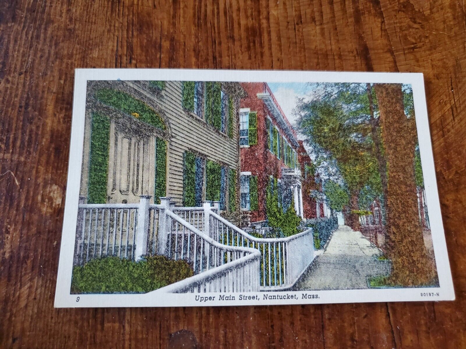 Vintage Natucket Postcard Upper Main Street Massachusetts Houses Bx1-3