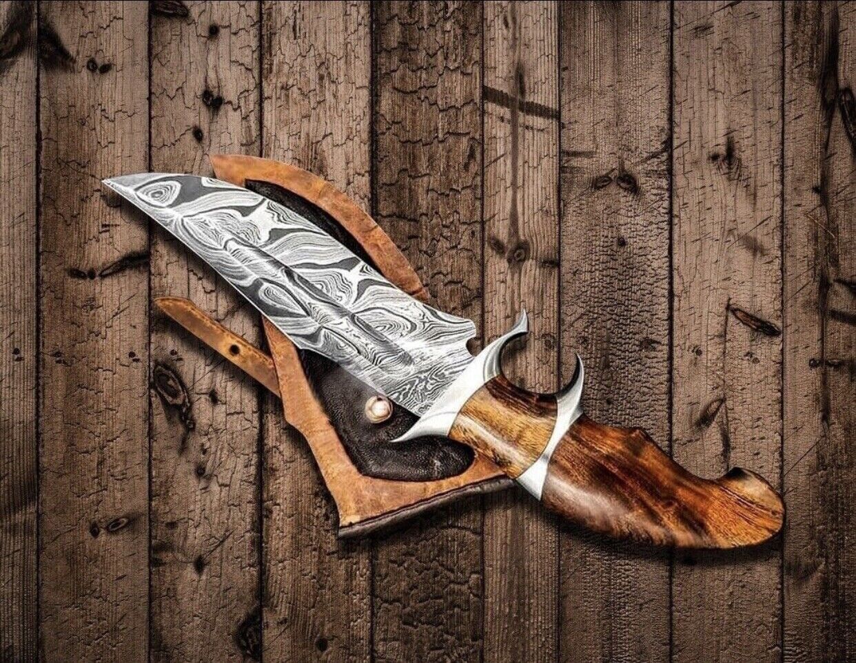 WILD BEAUTIFUL HANDMADE 13 INCHES LONG IN DAMASCUS STEEL HUNTING BOWIE KNIFE