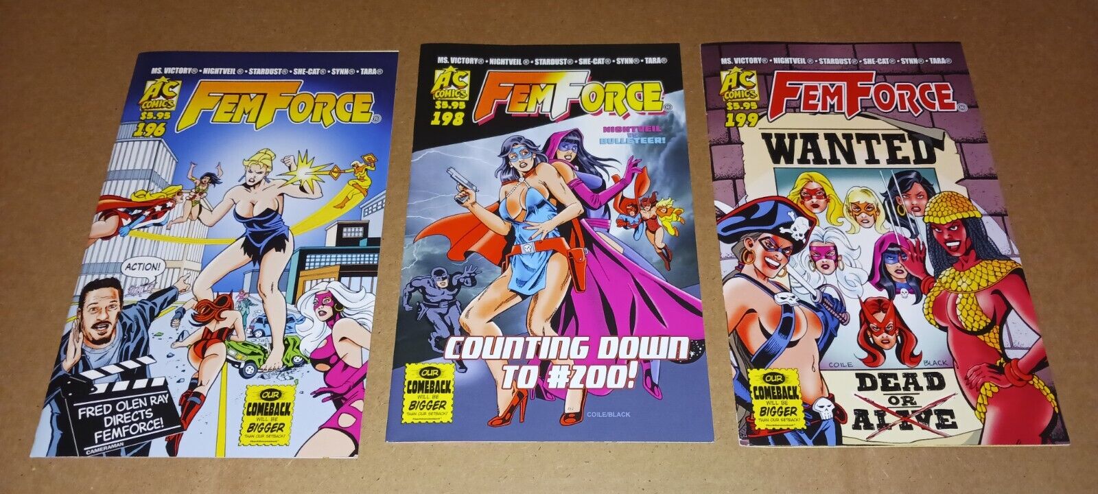 LOT Femforce 196 198 199 NM-/VF Rare Indie AC Comics 2022 2023 run set Fem Force