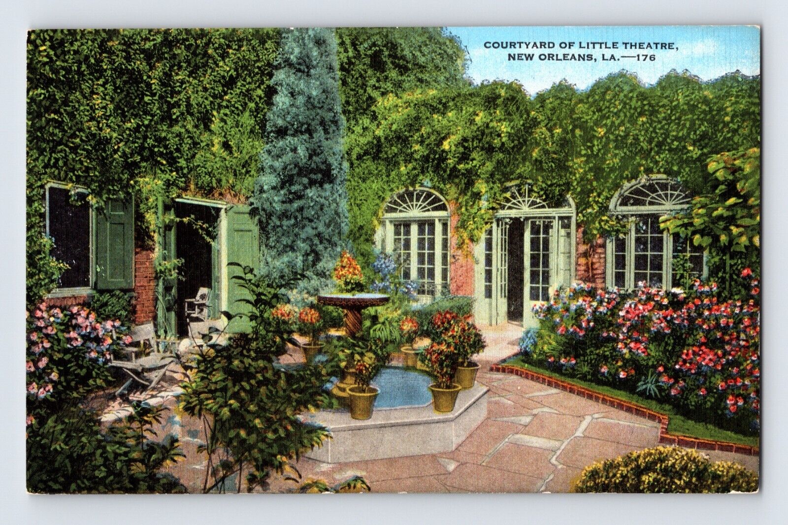 Postcard Louisiana New Orleans LA Courtyard Little Theatre 1940s Linen Unposted