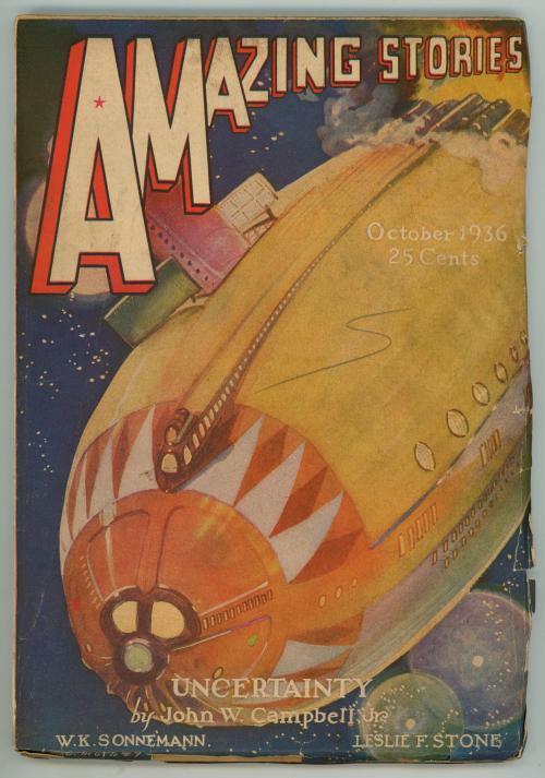 Amazing Stories Oct 1936 Rocketship cvr, Eshbach, John W. Campbell