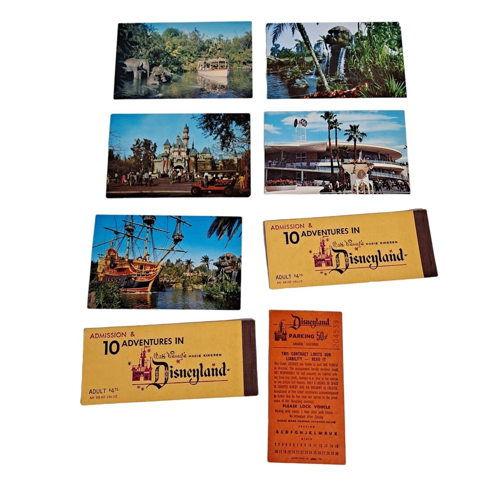 Vintage Disneyland Ticket Booklet Parking Pass Postcards GE Carousel Of Progress