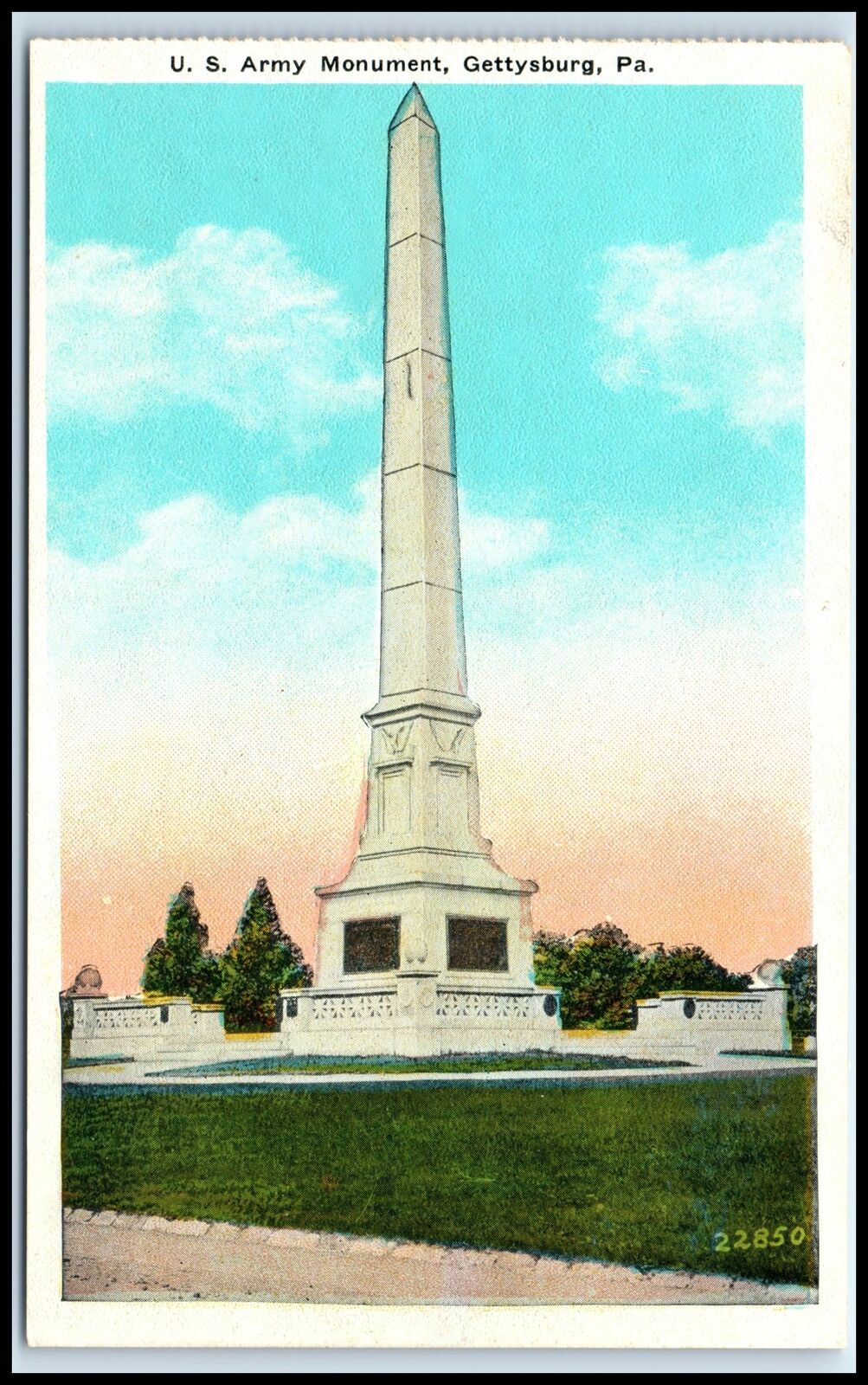 Postcard U.S. Army Monument C.A. Blocher Gettysburg PA P30