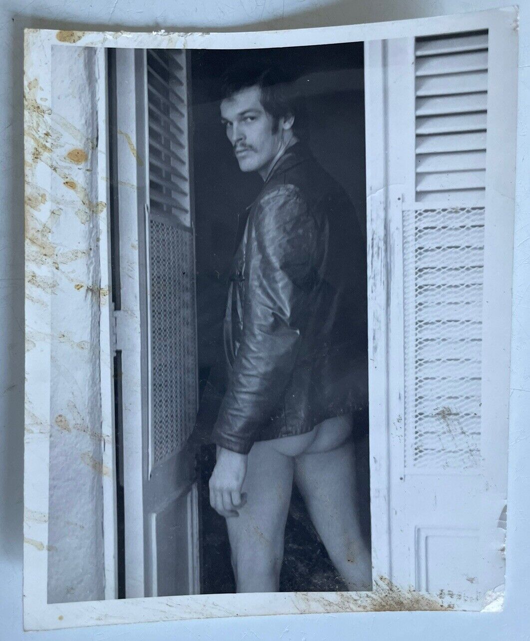 Vintage Gay Interest Photo of Man in Leather Jacket 1970s 4x5
