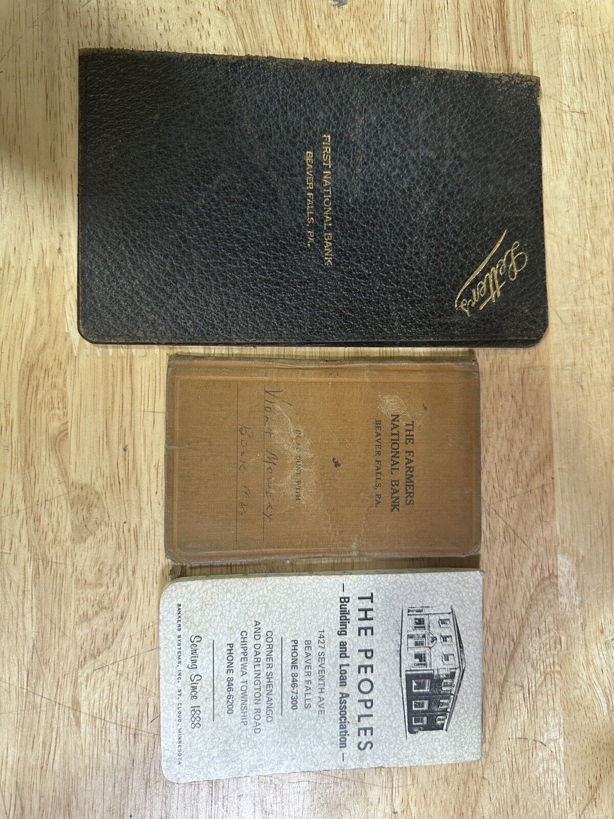 Lot Of 3 Antique Local Bank Items Beaver Falls, PA (Notebooks/Letter Sleeve)