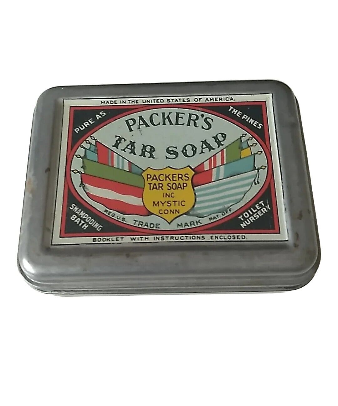 Vintage 1939 Packer's Tar Soap Tin Box Container Advertising Mystic Conn