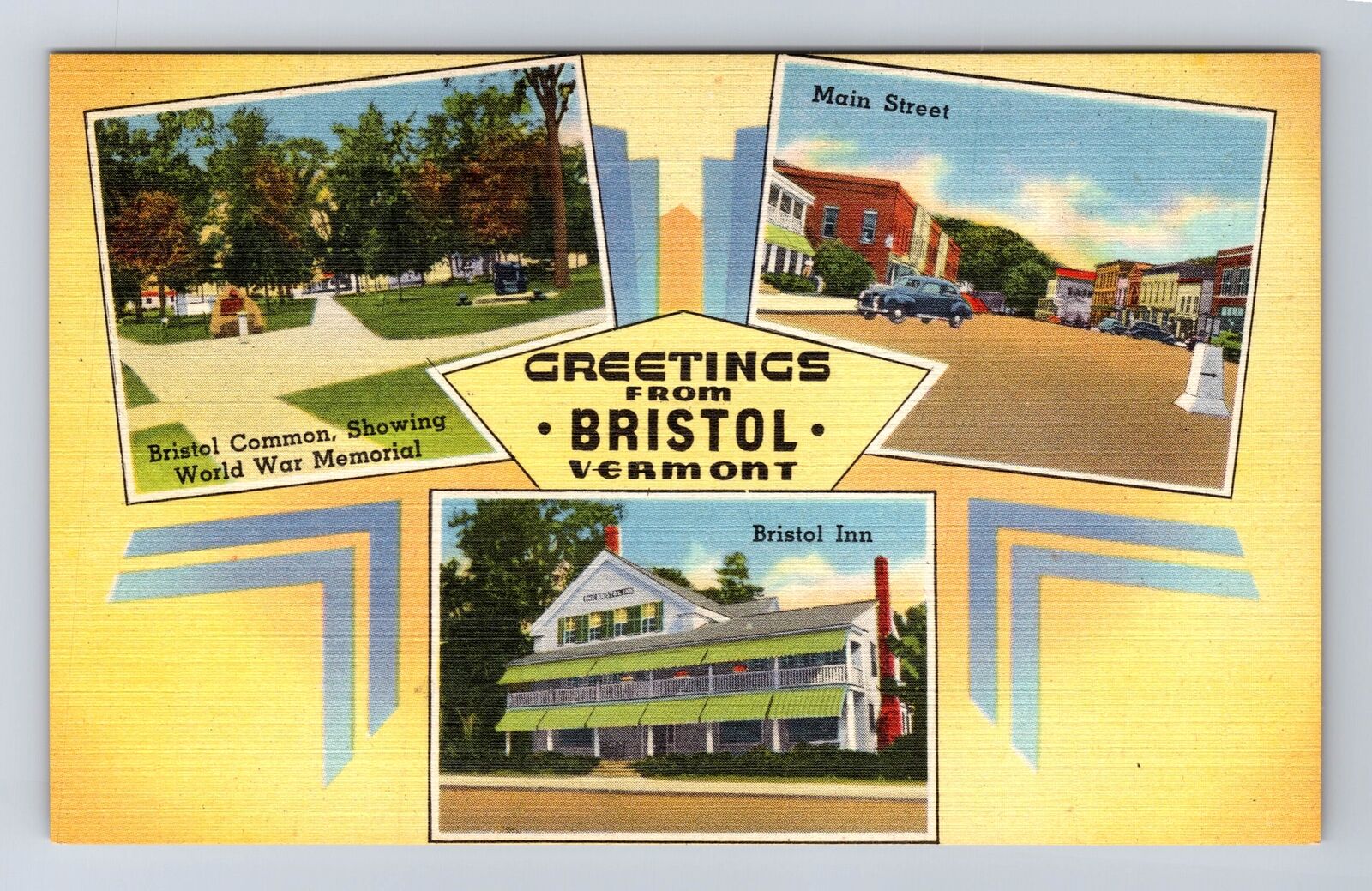 Bristol VT-Vermont, Scenic Town Greetings Landmarks, Antique, Vintage Postcard