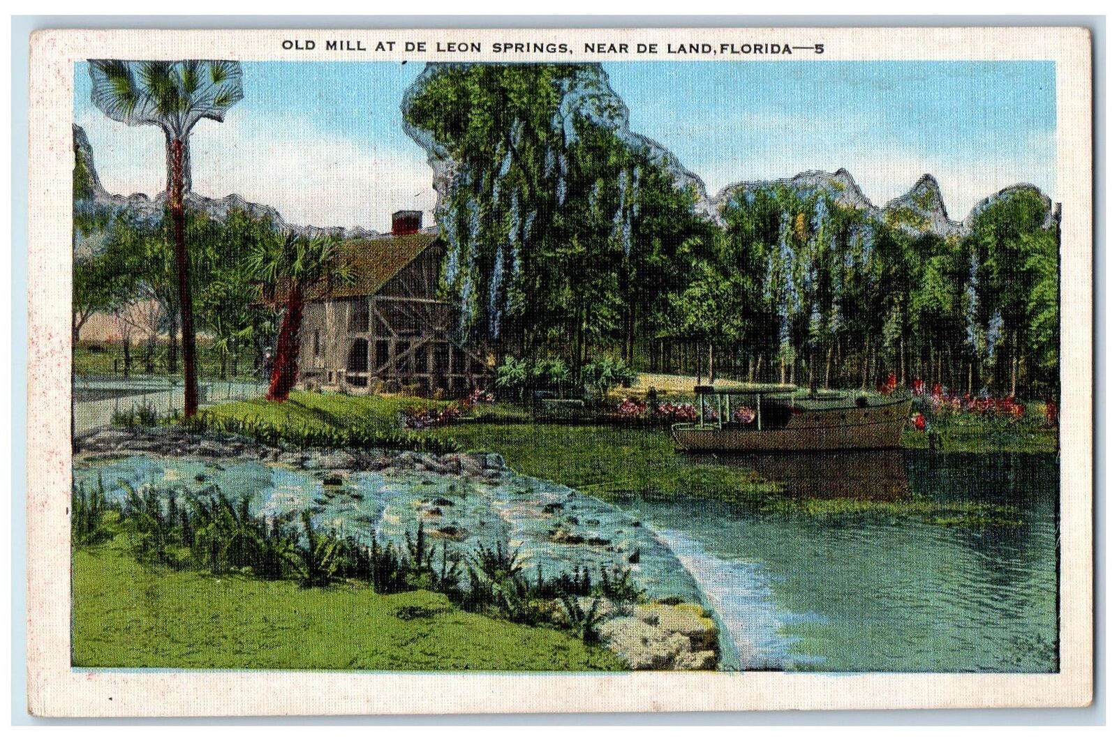 c1940s Old Mill At De Leon Springs Near De Land Florida FL Unposted Postcard