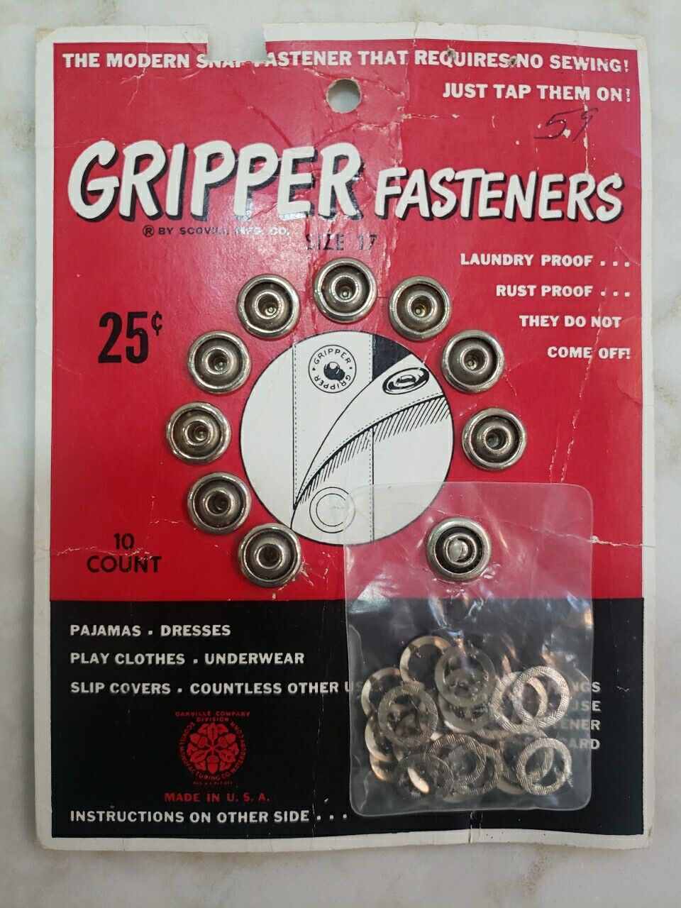Size 17 Vintage Gripper Snap Fasteners Strong Tap In Snaps Sewing Notions