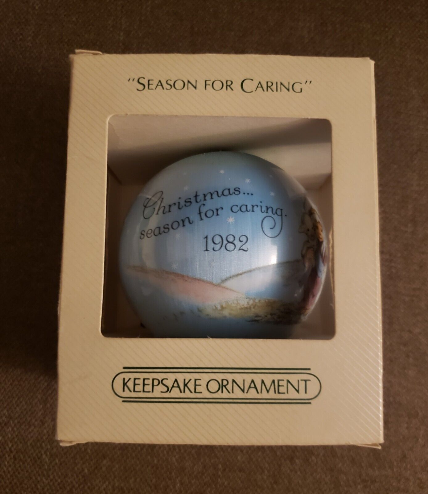 1982 Hallmark Keepsake Unbreakable Blue Satin Christmas Ornament Season Caring