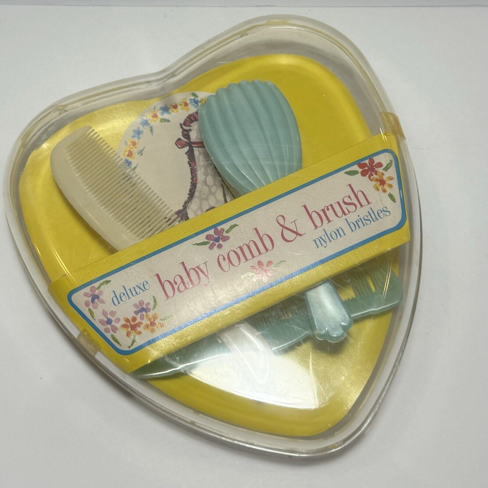 Vintage Deluxe Baby Brush and Comb Set Acrylic Heart-Shaped Box