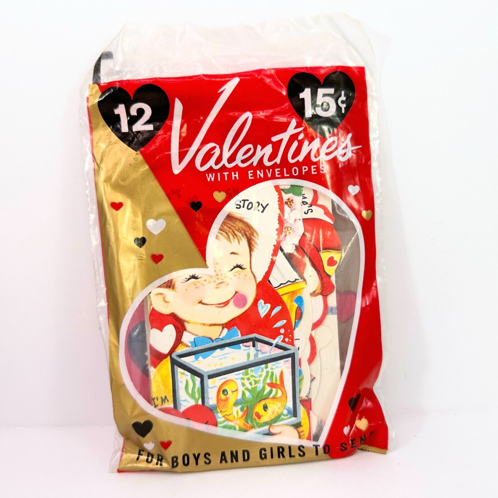 Lustre Brite Pack of 12 Valentines w/Envelopes Vintage New Old Stock Unopened
