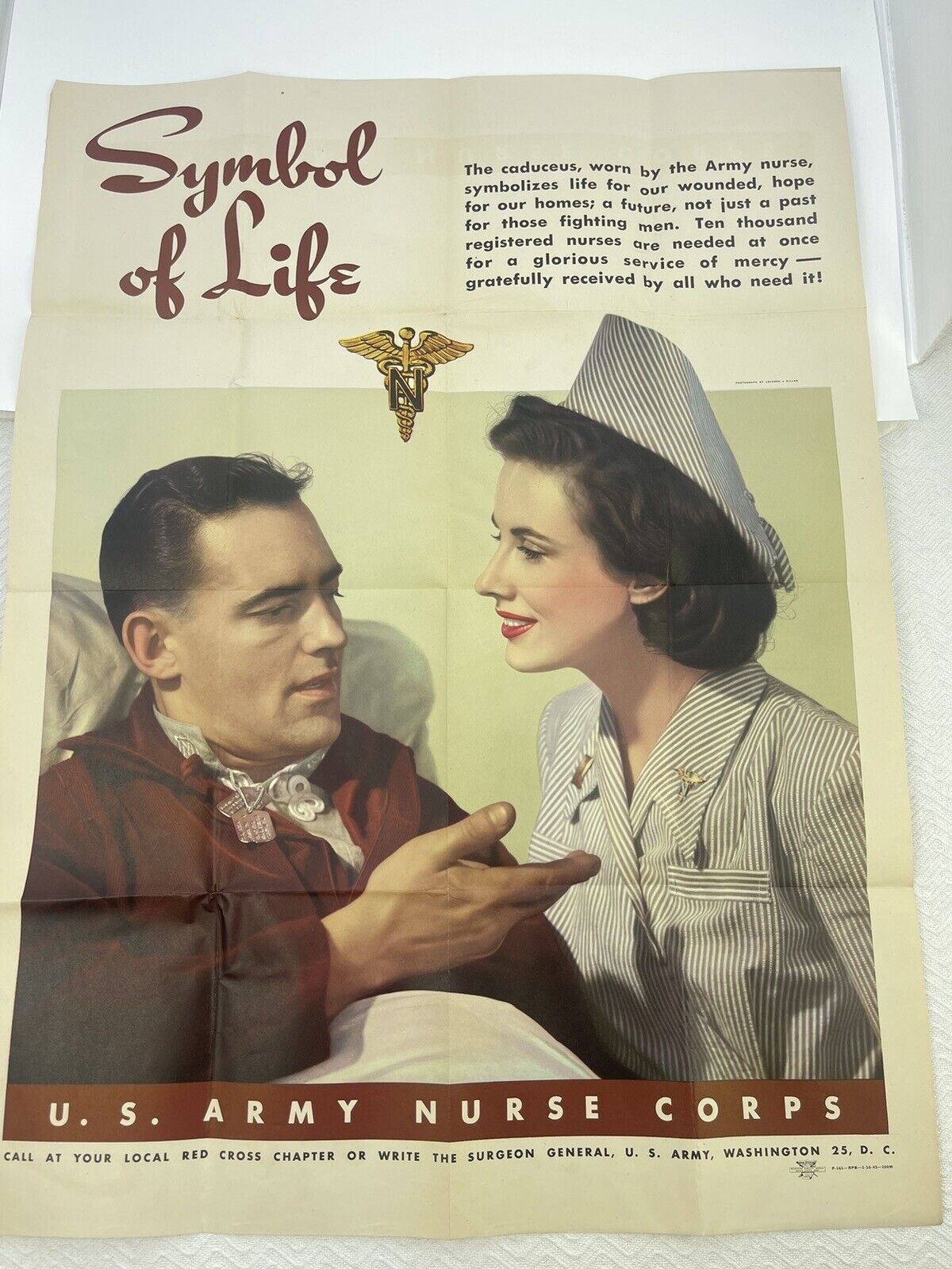 Original VTG WW2 Red Cross Army Nurse Corps Sybil Of Life Poster Rare