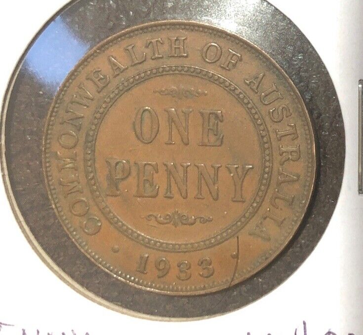 1933 Australia 1 Penny Bronze Coin-30.8MM-George V-KM#23