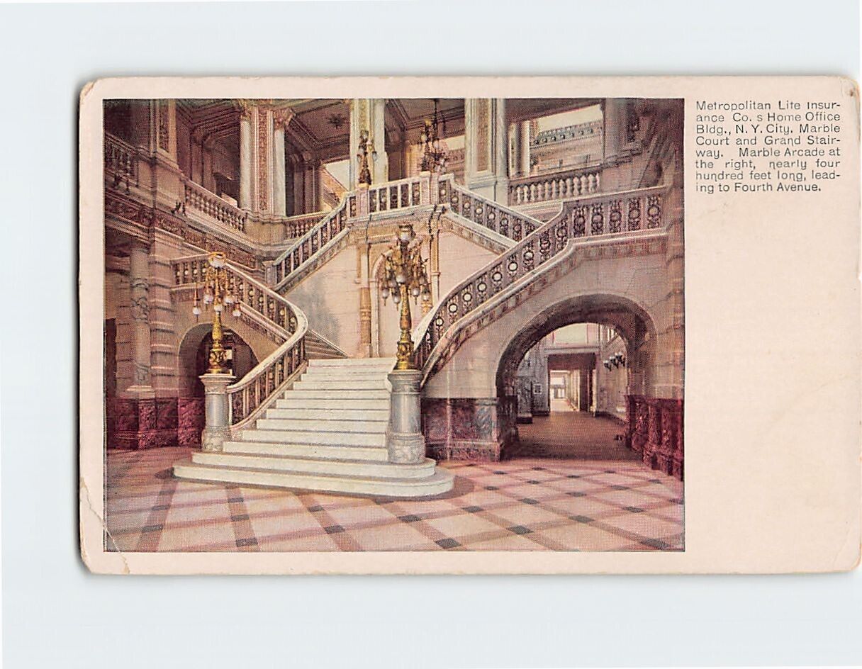 Postcard Marble Court and Grand Stairway Metropolitan Life Insurance Co NY USA
