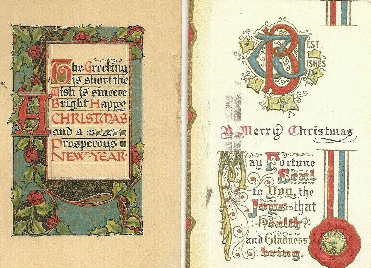2 VTG Postcards Christmas New Years Greetings Embossed 1915 FFC Germany & London