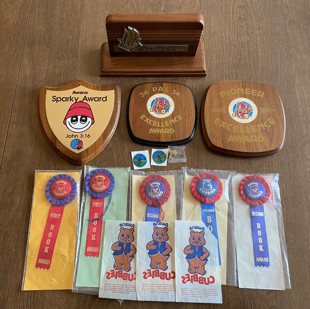 Vintage AWANA Club Wooden Plaques Awards Sparks Pals Pioneers Excellence & More