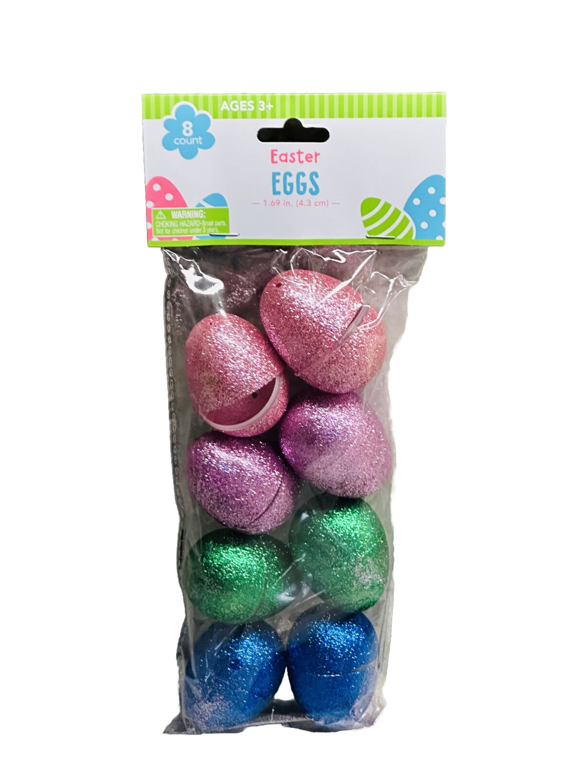 Set of 8 Easter Eggs Bright Multi Colored Glitter Plastic 2.5\