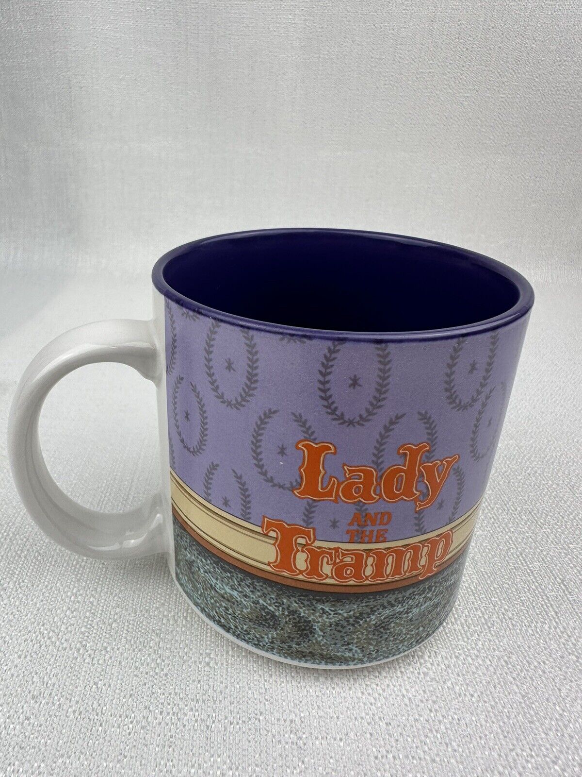 Vintage DISNEY Lady And The Tramp Purple Coffee Mug , made in Japan