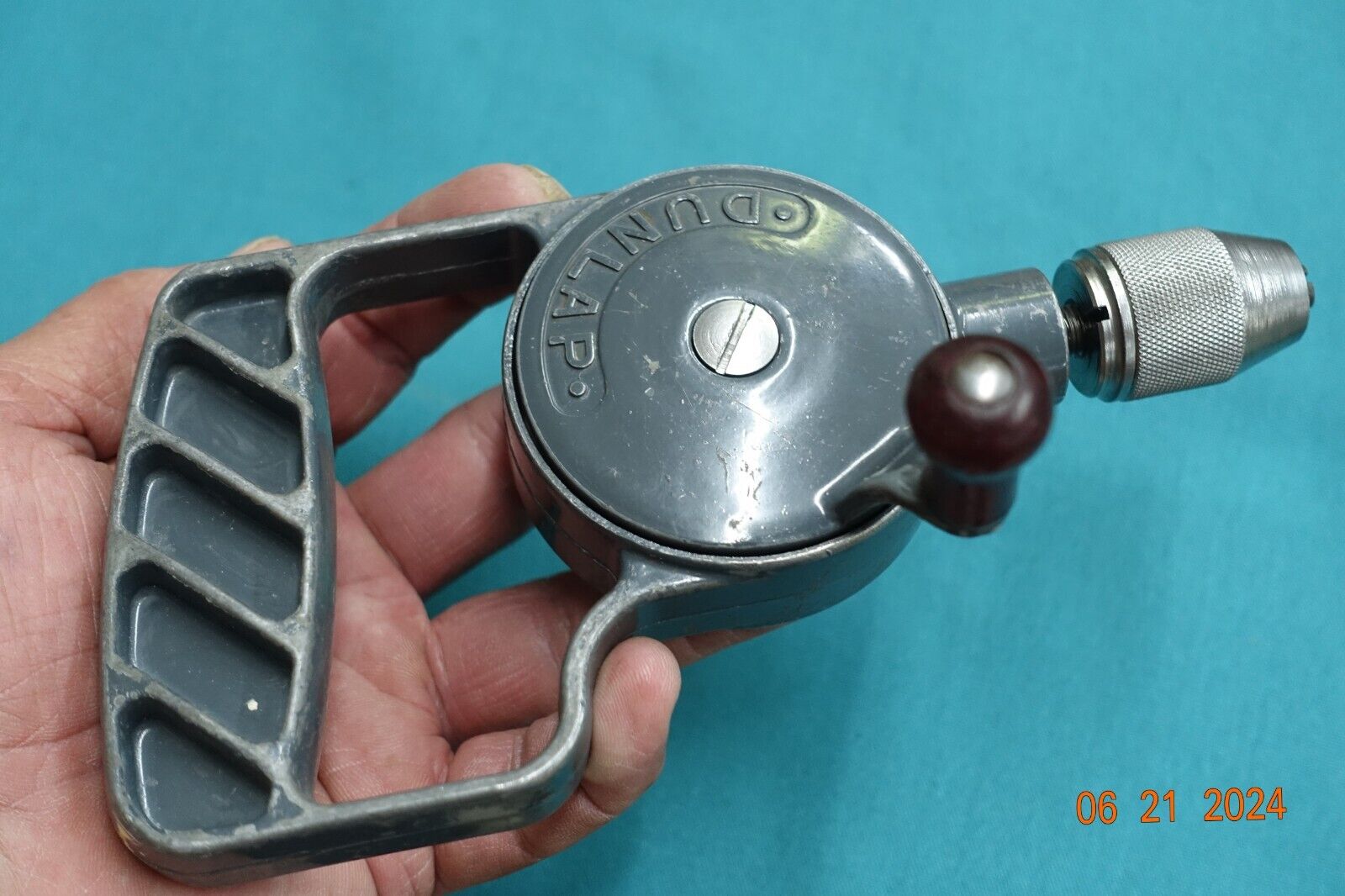 Vintage 1940\'s-63  DUNLAP Hand Crank Drill w/ 3-Jaw Chuck