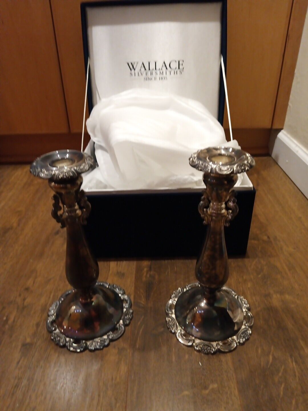 VINTAGE PAIR BAROQUE BY WALLACE SILVER PLATE CANDLE STICK/HOLDER  9.5\