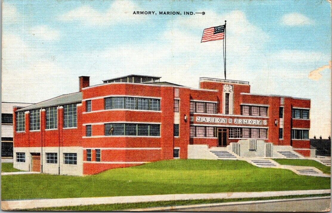  Marion Indiana National Guard Armory 1938 Motorized Artillery Medical Postcard 