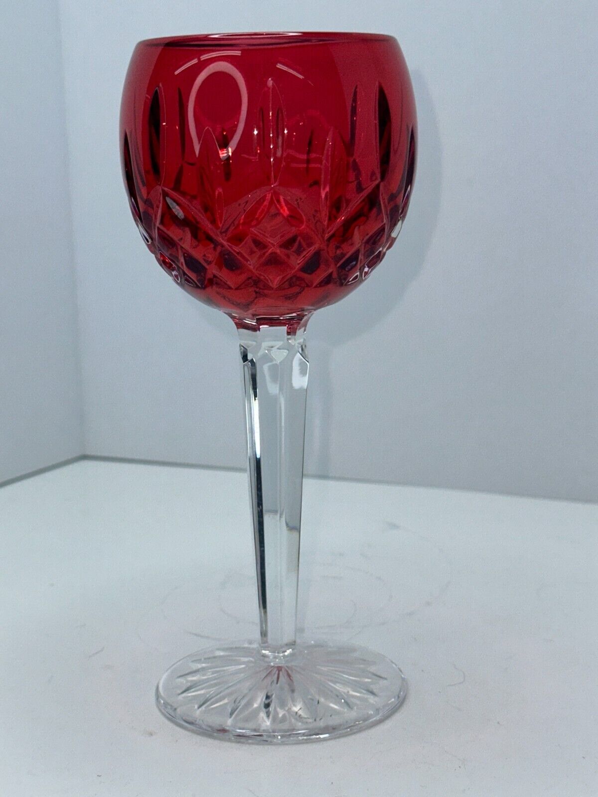 Excellent Waterford Lismore Crystal Red Crimson Hock Wine Glass 7 3/8” Tall