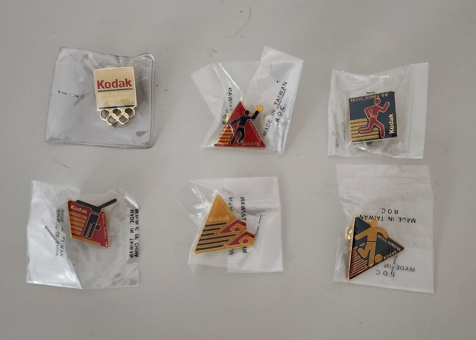 1988 Seoul Summer Olympics pins, Kodak, set of 6, never opened