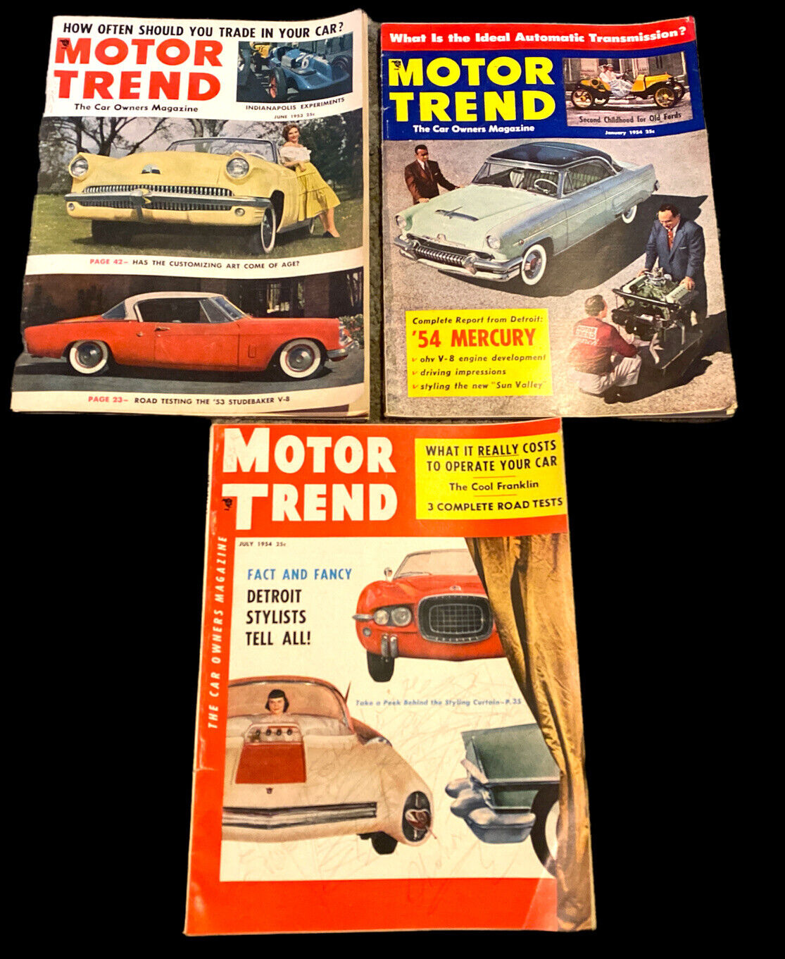 Motor Trend Magazine 1953 1954 Lot of 3 Vintage Car Issues Detroit Styling