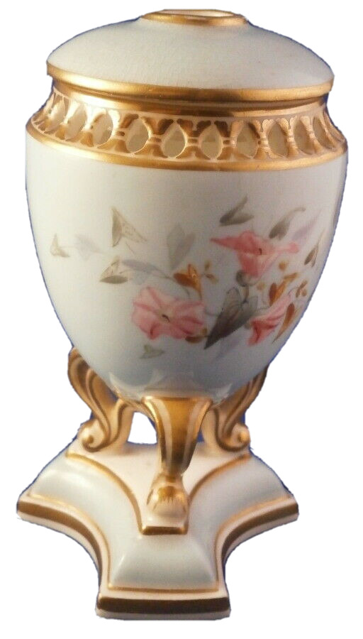 Antique 19thC Worcester Grainger Porcelain Floral Potpourri Vase & Lid Porzellan