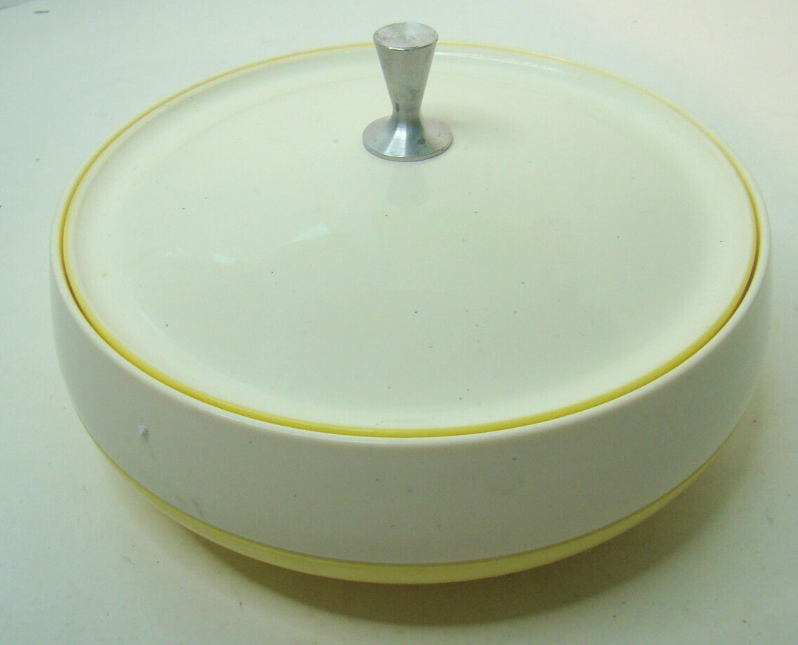 Vintage MCM Atomic Yellow  Bopp Decker Plastic Vacron Covered Serving Dish USA
