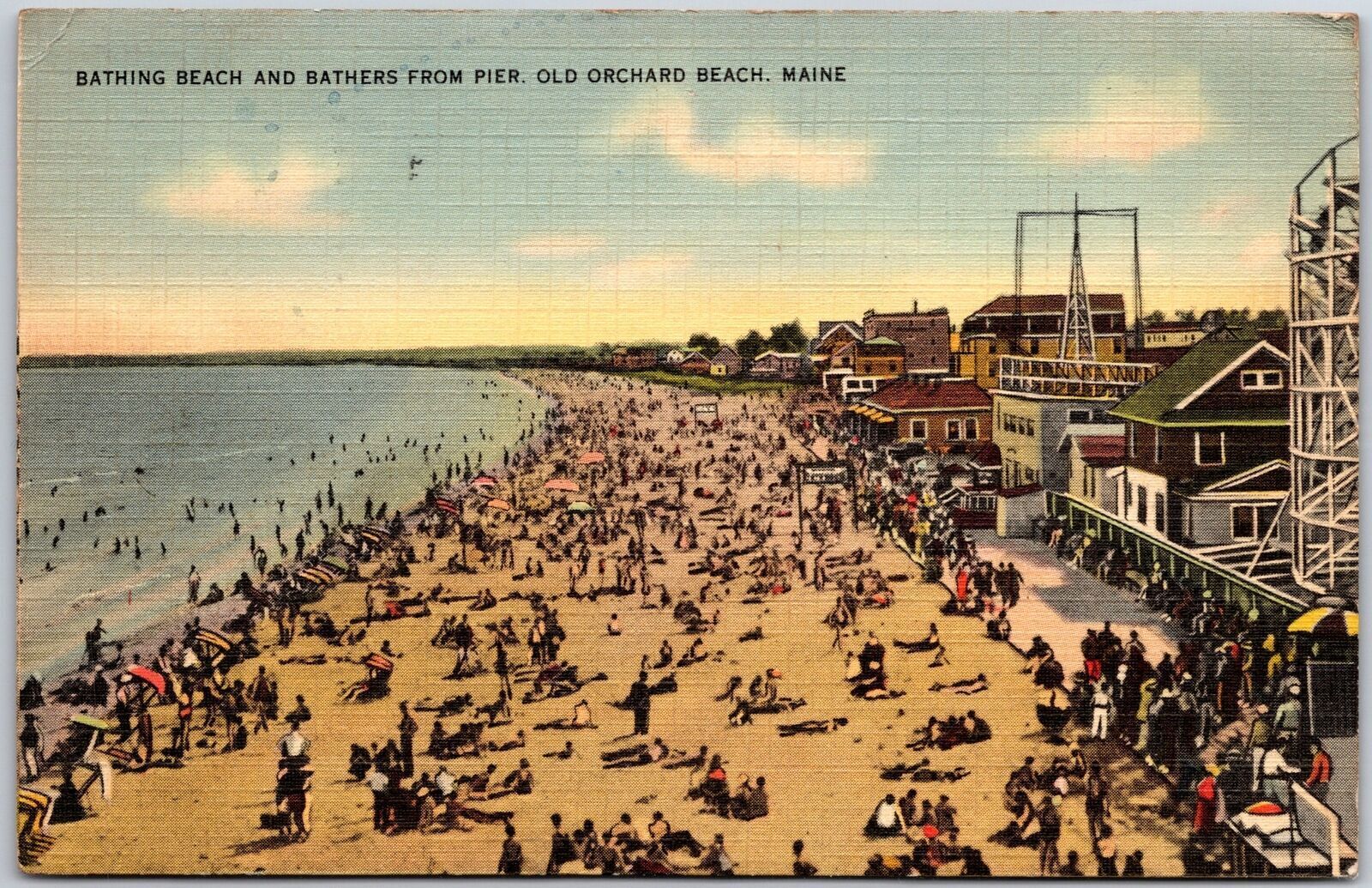 1941 Bathing Beach And Bathers From Pier Old Orchard Beach Maine Posted Postcard