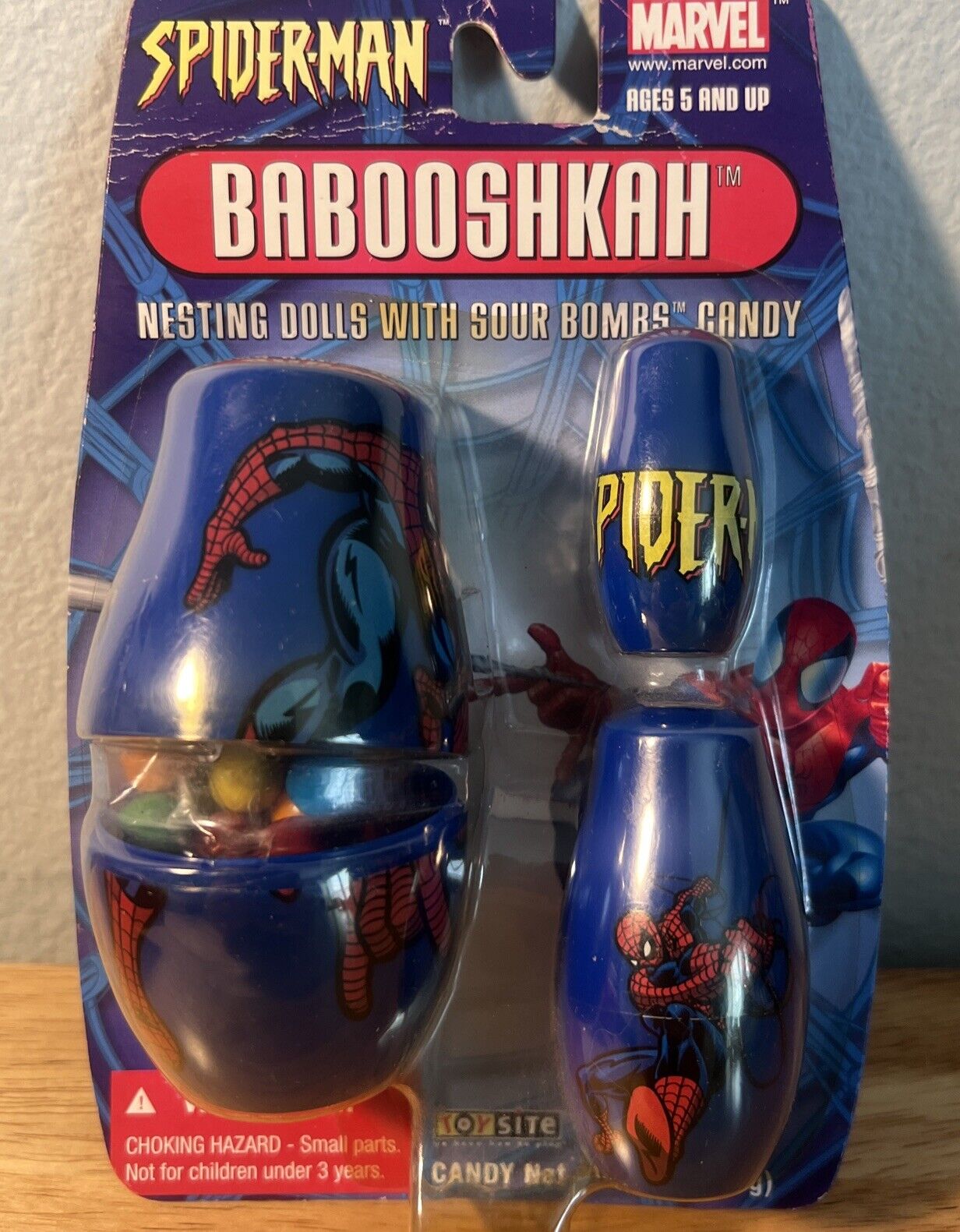 TOYSITE BABOOSHKAH NESTING DOLLS WITH SOUR BOMBS CANDY SPIDER-MAN RARE VINTAGE