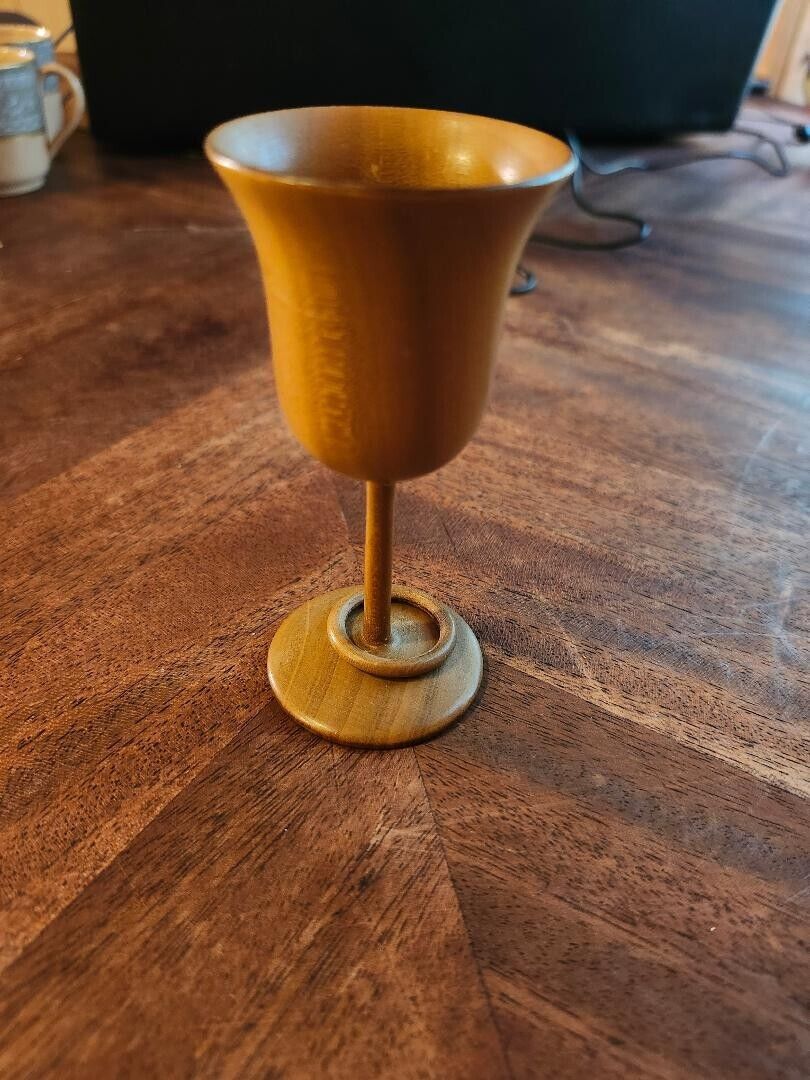 Vintage Tulipwood Wooden Handcrafted Captive Ring Goblet Approx. 3 3/4\