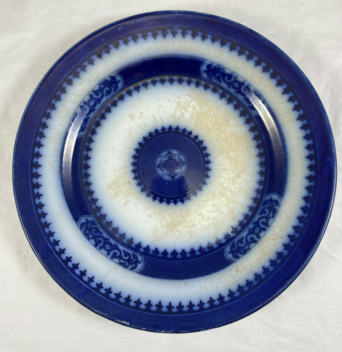Ironstone Flow Blue Dinner Plate Cobalt Antique 1850\'s 10.5\