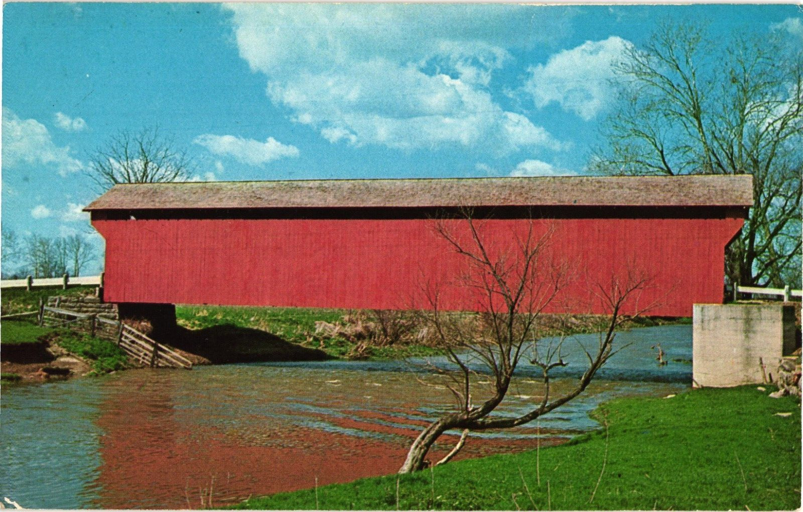 Swartz Covered Bridge Sandusky River Wyandot County OH Unposted Vintage Postcard