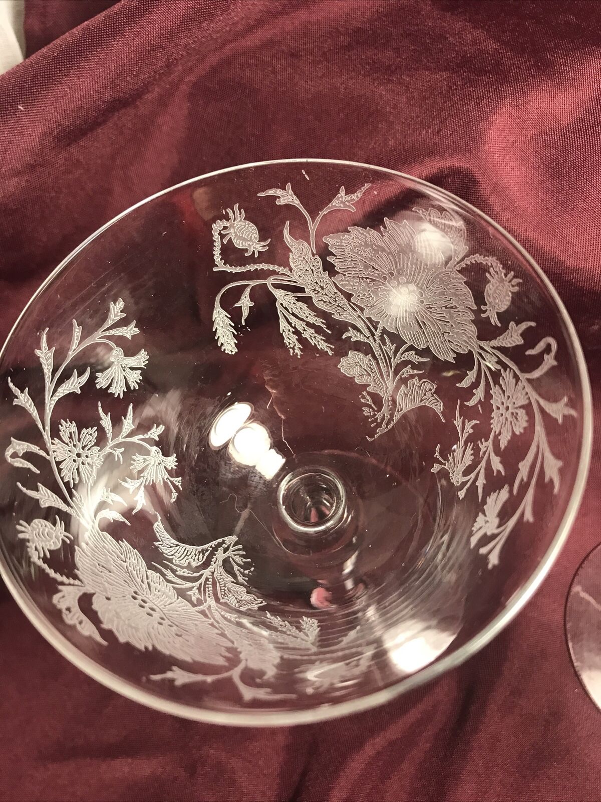 Stunning Etched Clear Floral liqueur wine Sherbet glasses VTG Stemware Elegant 2