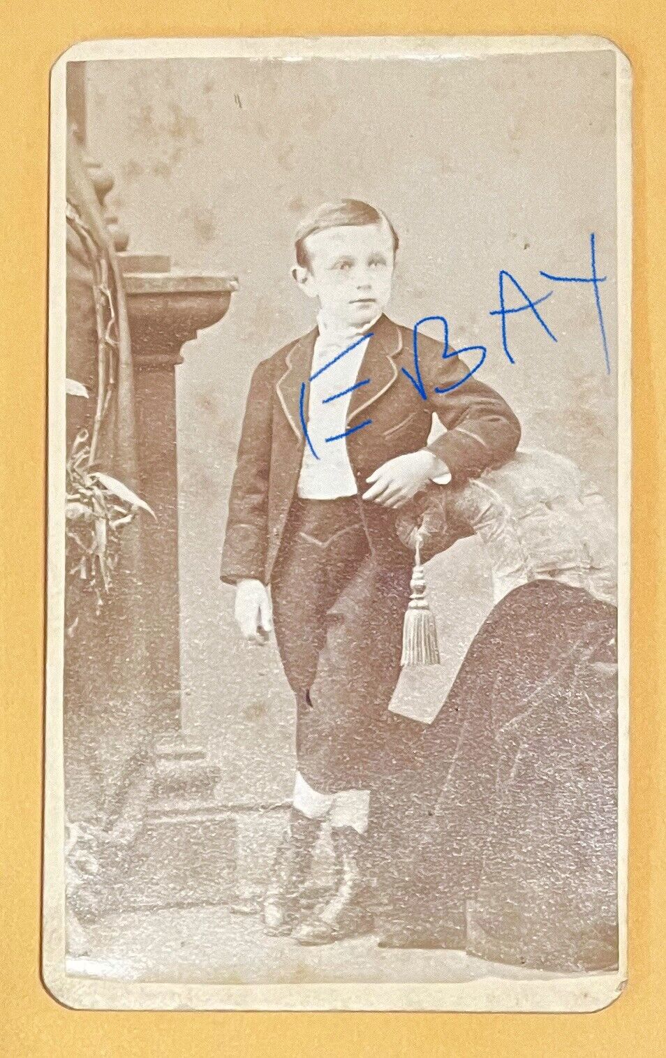 Vintage 1800s CDV Photo Standing Young Boy -NEW YORK, NY -Sladky & Hausrath