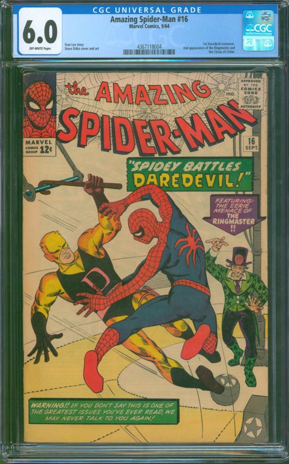 Amazing Spider-Man #16 🌟 CGC 6.0 🌟 1st Daredevil Crossover Silver Age 1964