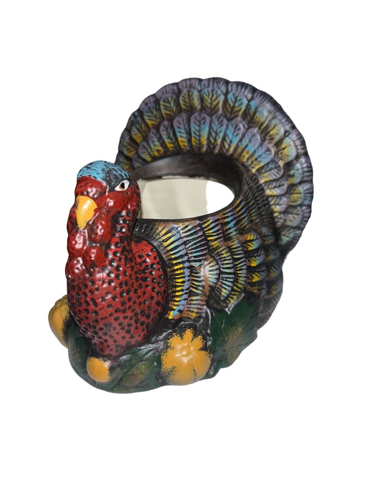 Vintage Hand Painted Unique Colorful Ceramic Turkey Planter