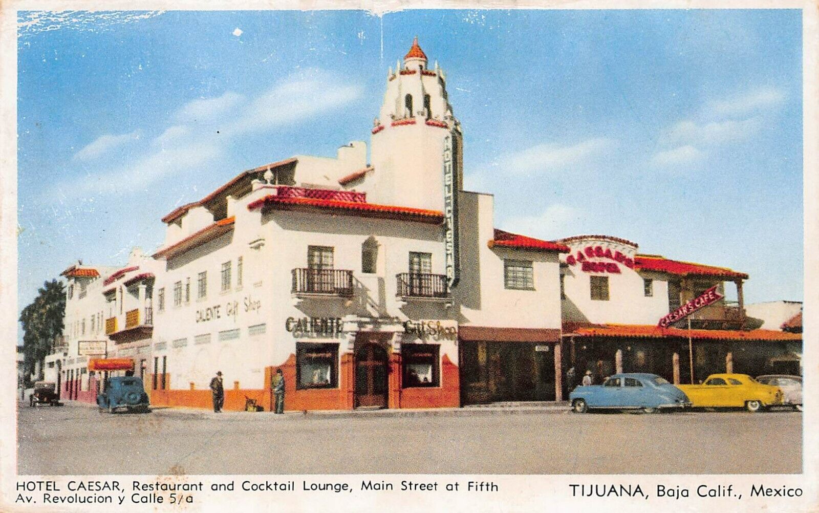 Tijuana Mexico Main Street Hotel Caesar Cafe 1930s Downtown Vtg Postcard Z5