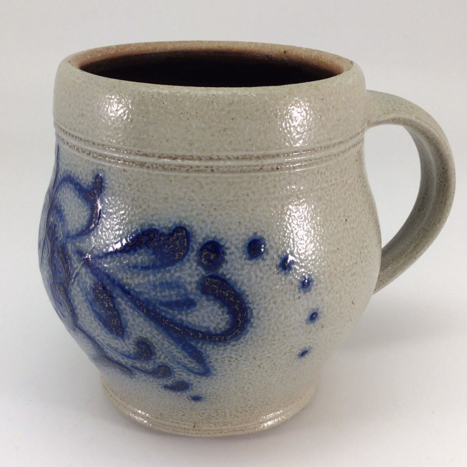 Wisconsin Pottery Mug Floral Salt Glazed J. Huntley 16 oz 1995 Vintage