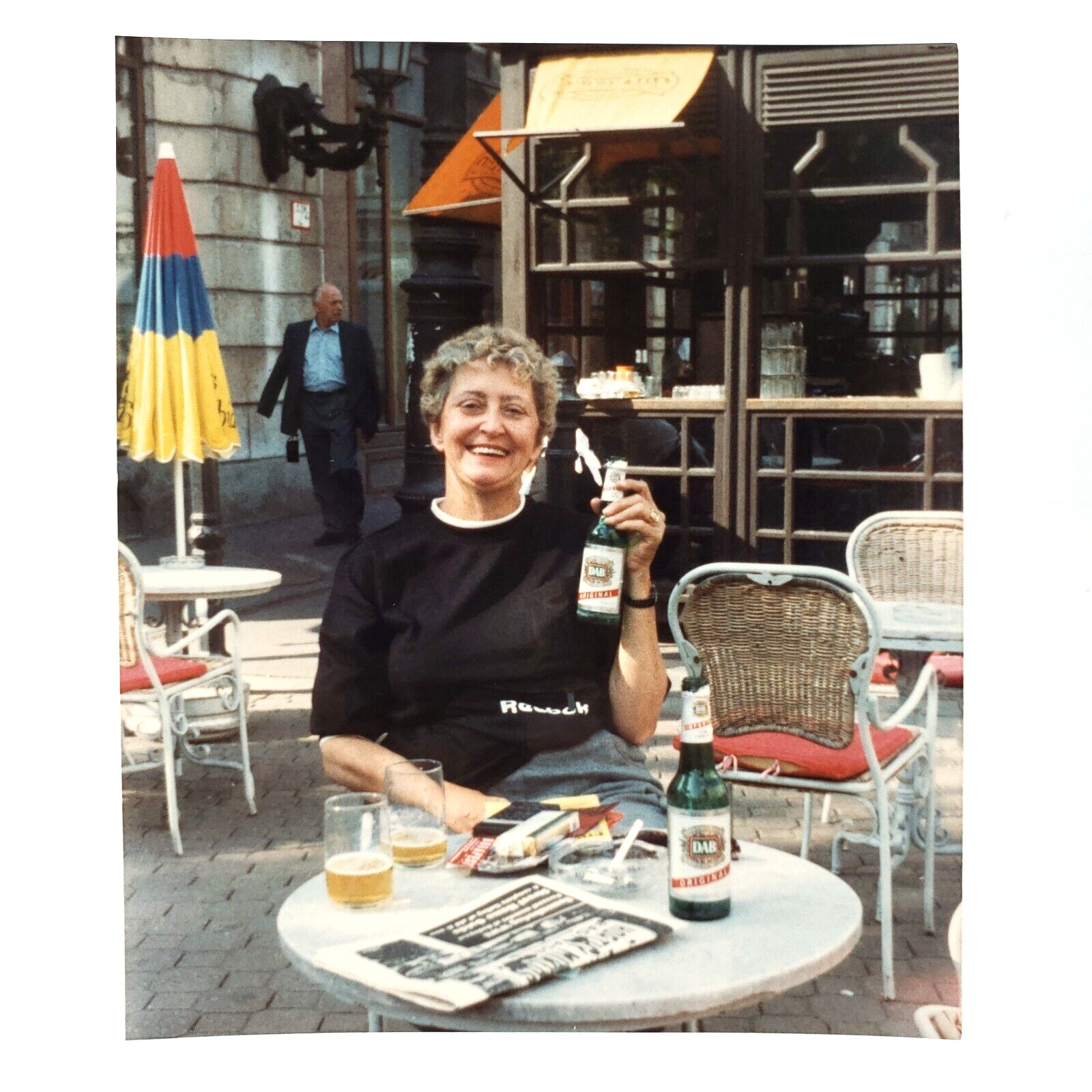 Drinking DAB Beer in Germany Photo 1990s Found Restaurant Patio Snapshot B3337