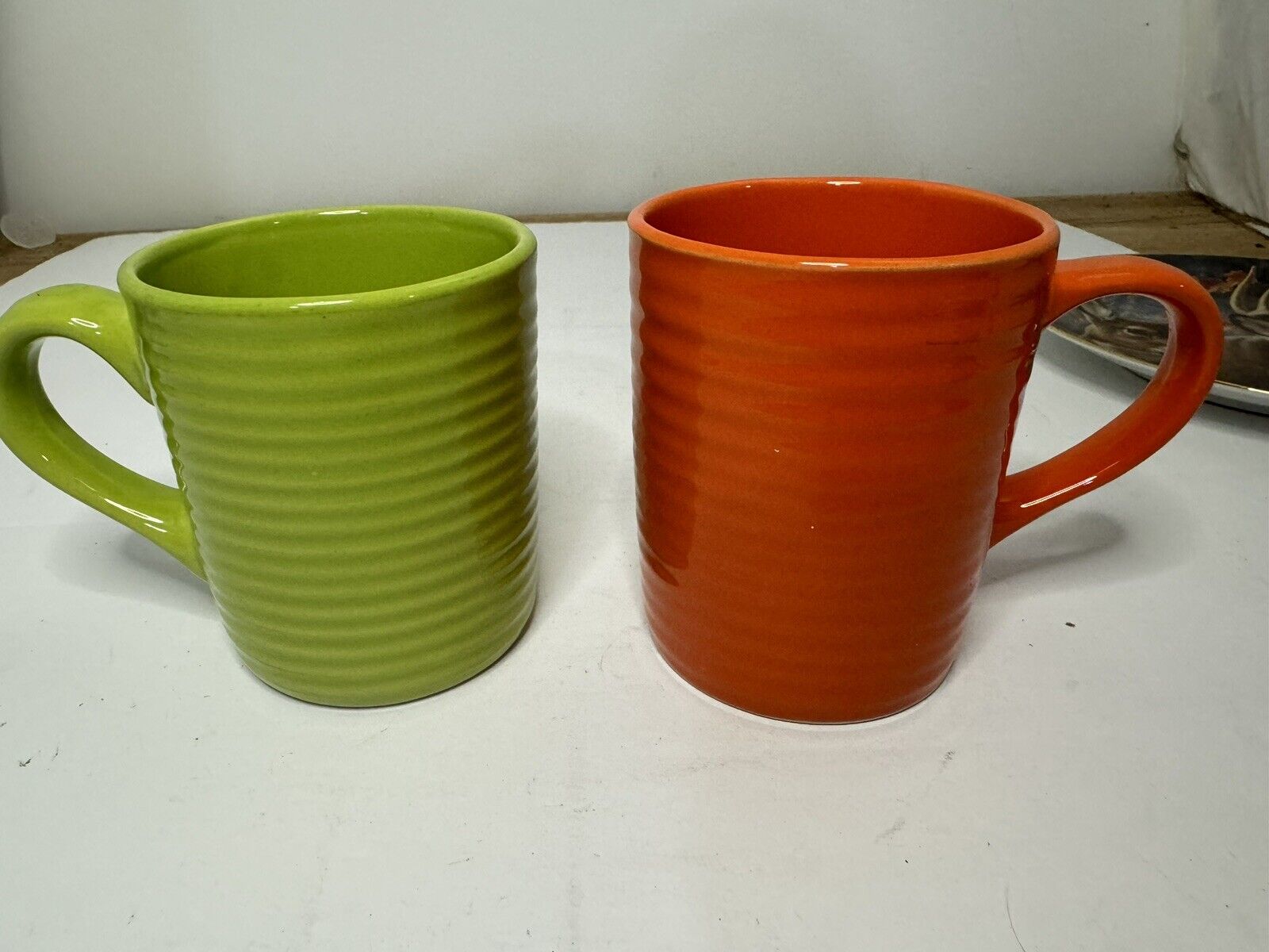 Royal Norfolk Green And Orange Ribbed Coffee Tea Mug Lot Of 2