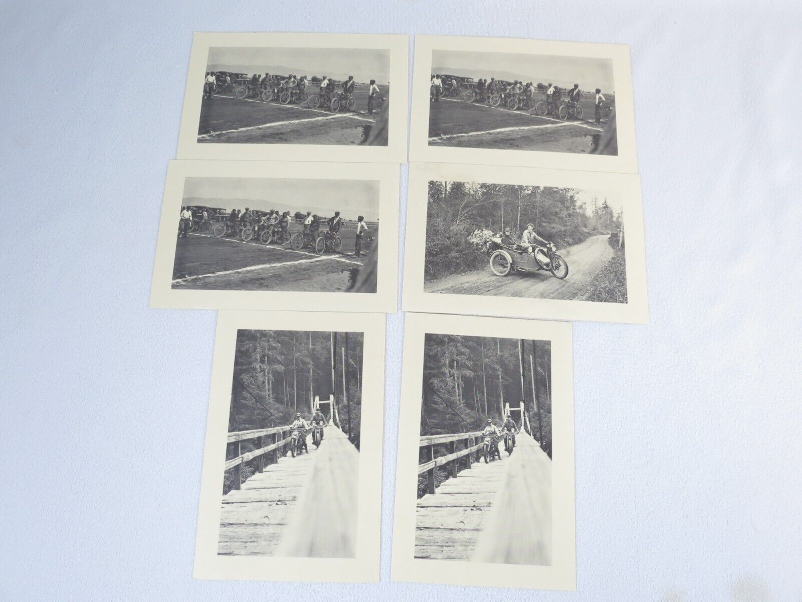 Six 1918 - 1920 Motorcycles w/sidecars Race Postcards