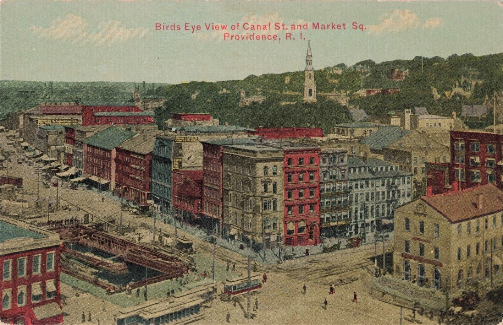 Birds Eye View Canal St. and Market Square Providence RI c.1907 Postcard A575