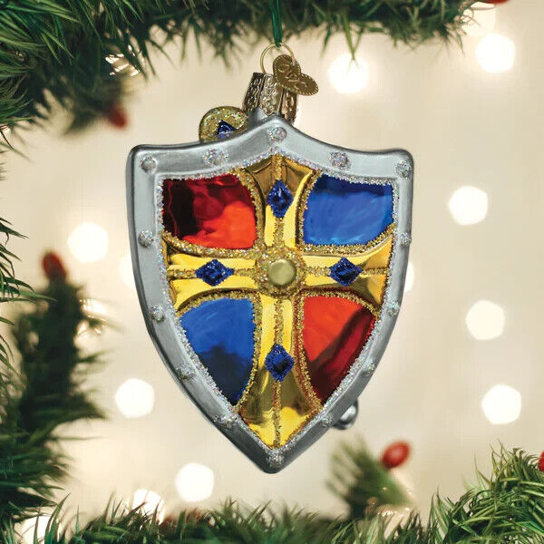 2021 Old World Christmas Medieval Armor Shield Sword Blown Glass Ornament - New