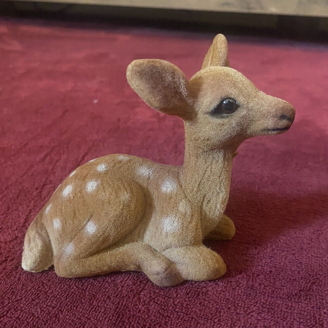 Vintage Spotted Flocked Laying Deer Figurine 3.5x4.5 New Hong Kong